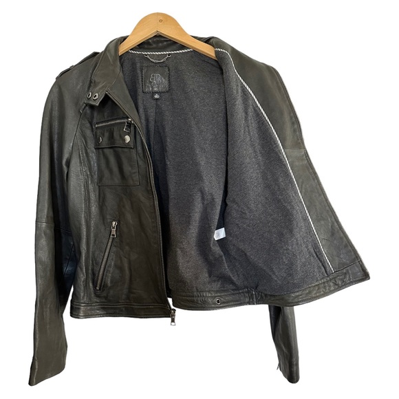 Banana Republic Leather Jacket Black Zip Front & Pockets Gun Flap Moto  Size M - Picture 10 of 15